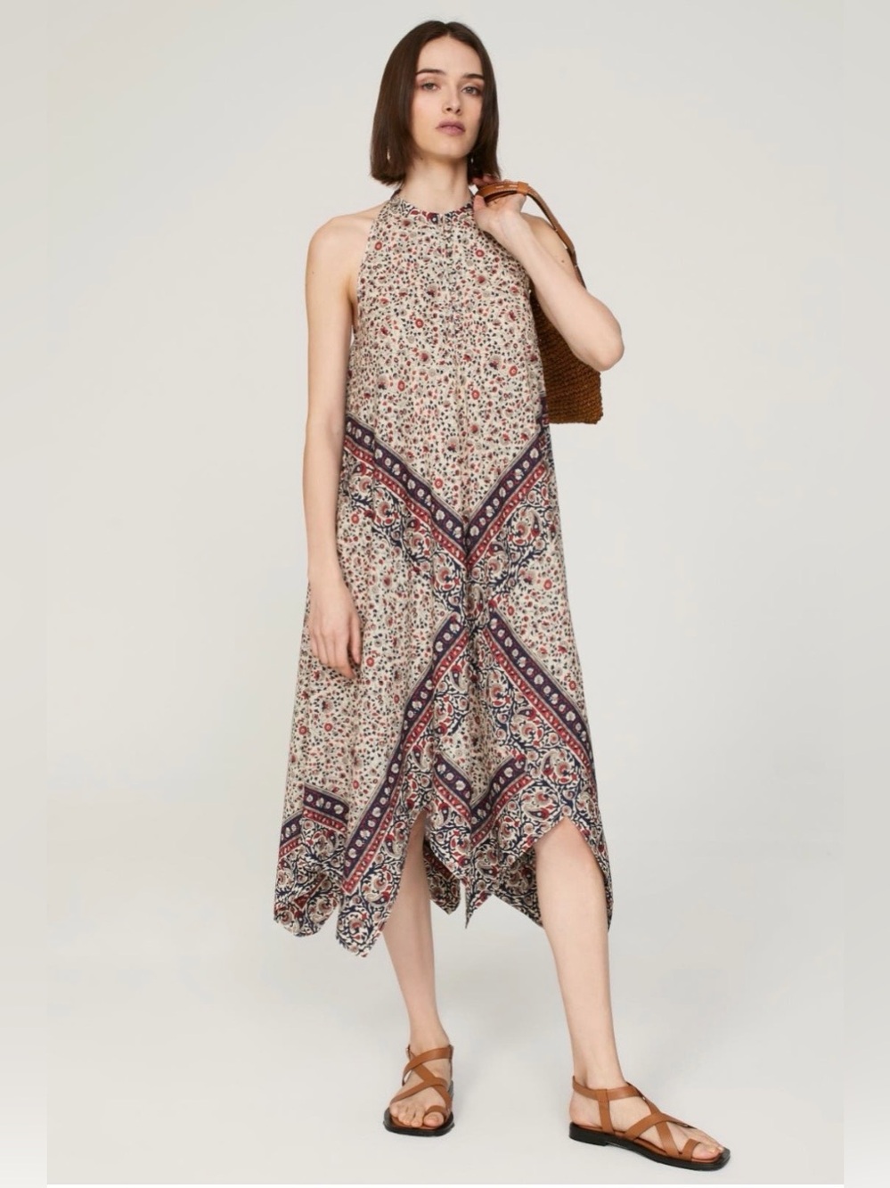 Rosetta Getty Beige Floral Bandana-Print Halter Midi Dress~Size Small~$385~